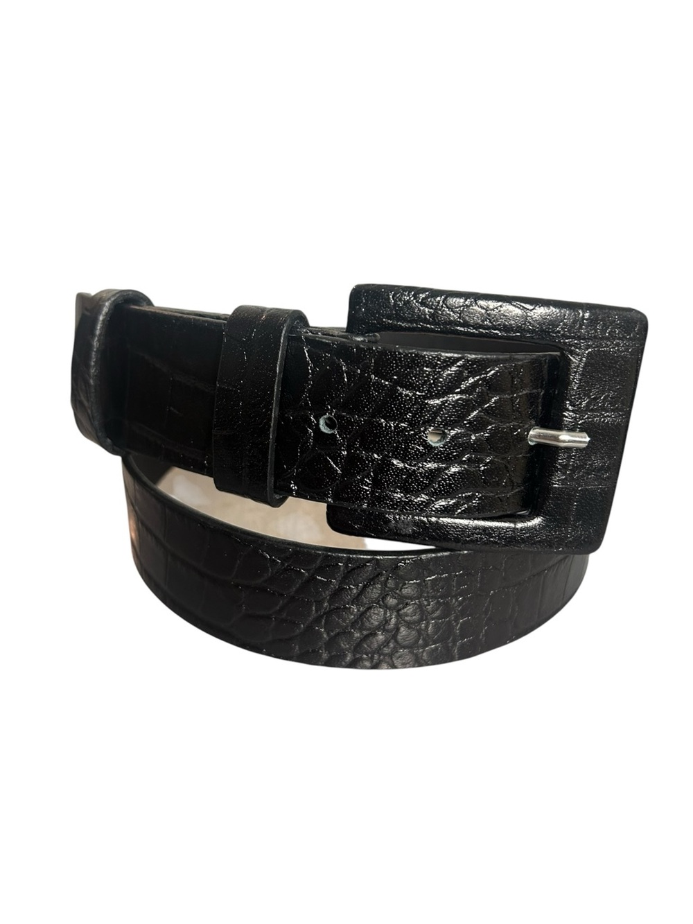 Ann Taylor Black Croc Embossed Leather Belt Size L Made in Italy